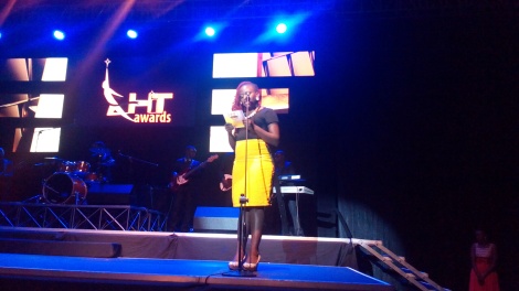 Sandra Suubi before giving out the award for Radio Station Of The Year. 